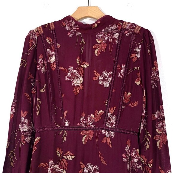 ASTR Kirsten High Neck Sheer Long Sleeve Mini Dress Wine Burgundy Red Medium - Picture 3 of 14